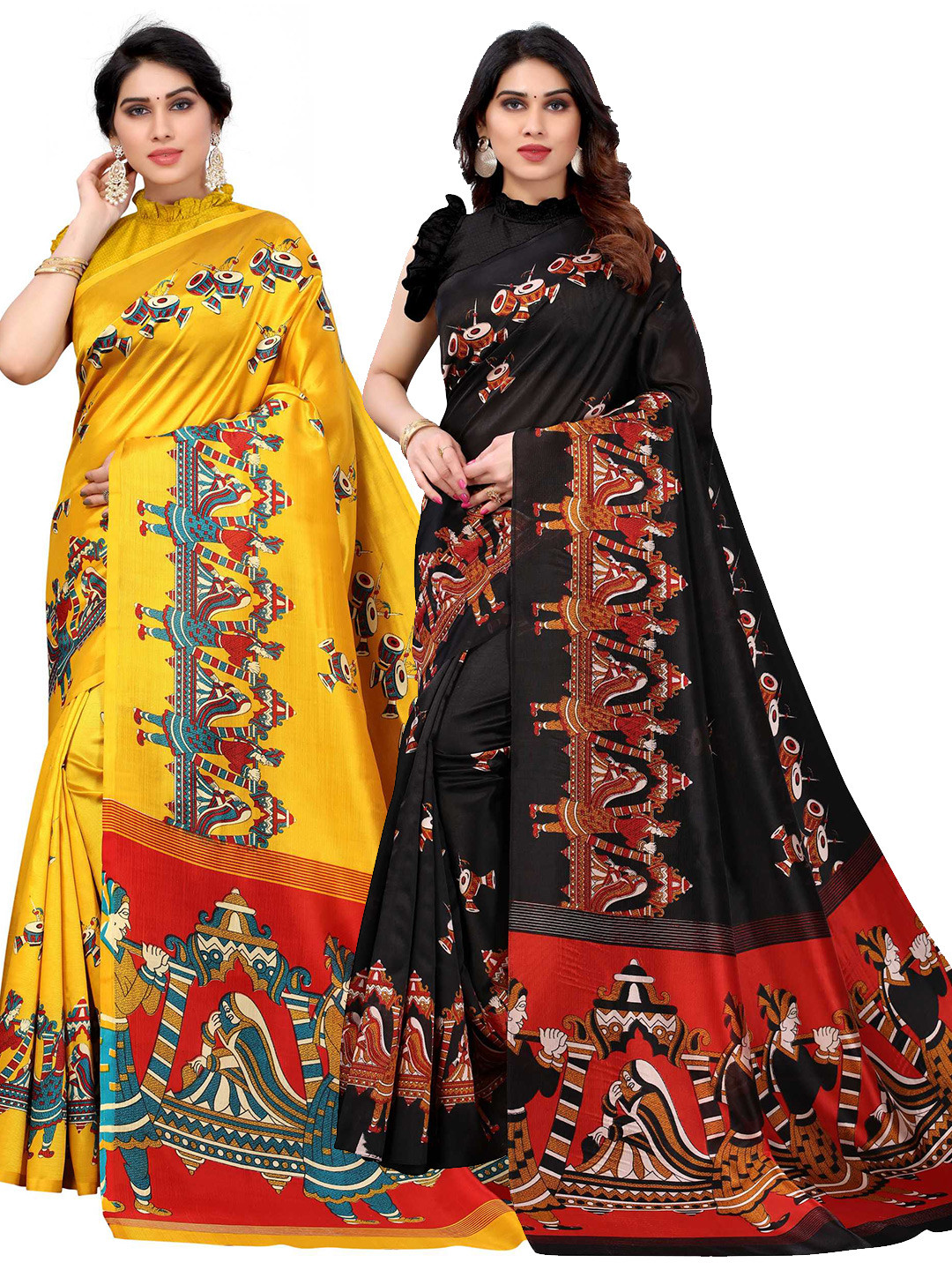 

AADVIKA Pack of 2 Yellow & Black Ethnic Motifs Printed Sarees