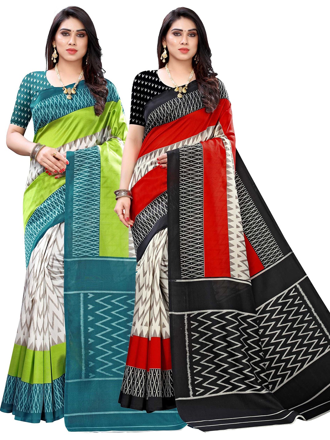 

AADVIKA Pack of 2 Green & Black Ethnic Motifs Printed Saree