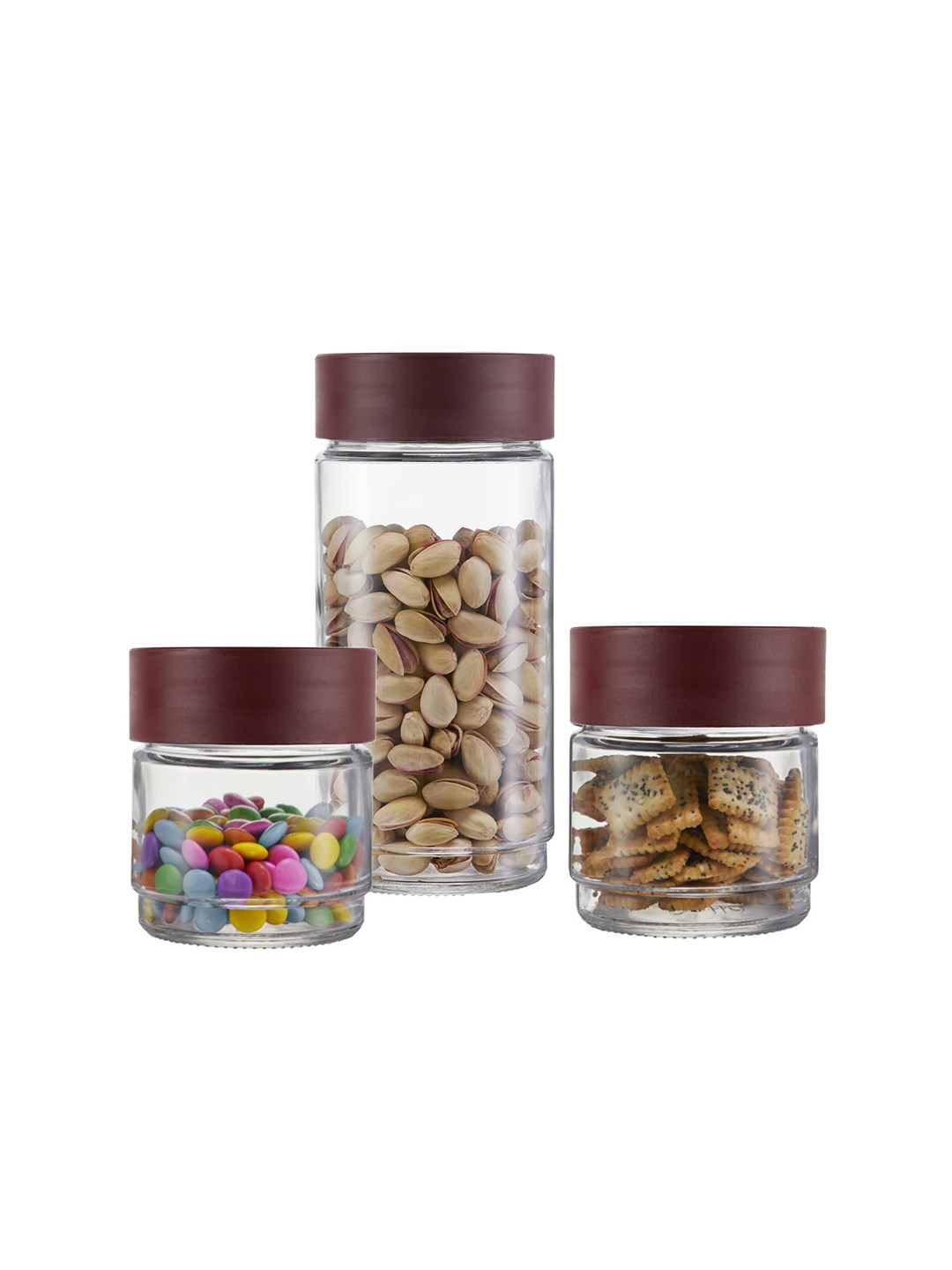 

Cello Maroon Pieces Of 3 Solid Glass Storage Jar
