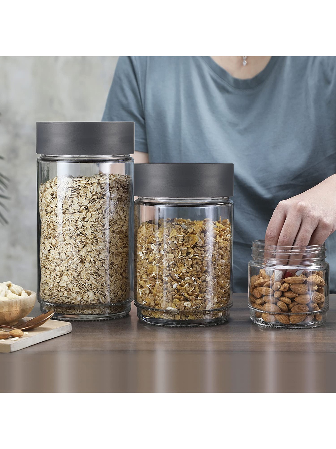 

Cello Transparent Set Of 3 Solid Glass Storage Jar 1L Each