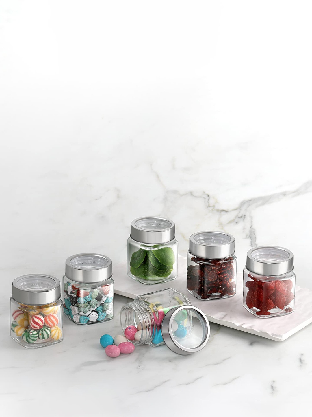 

Cello Transparent Set Of 6 Solid Glass Storage Jar 180 ml Each