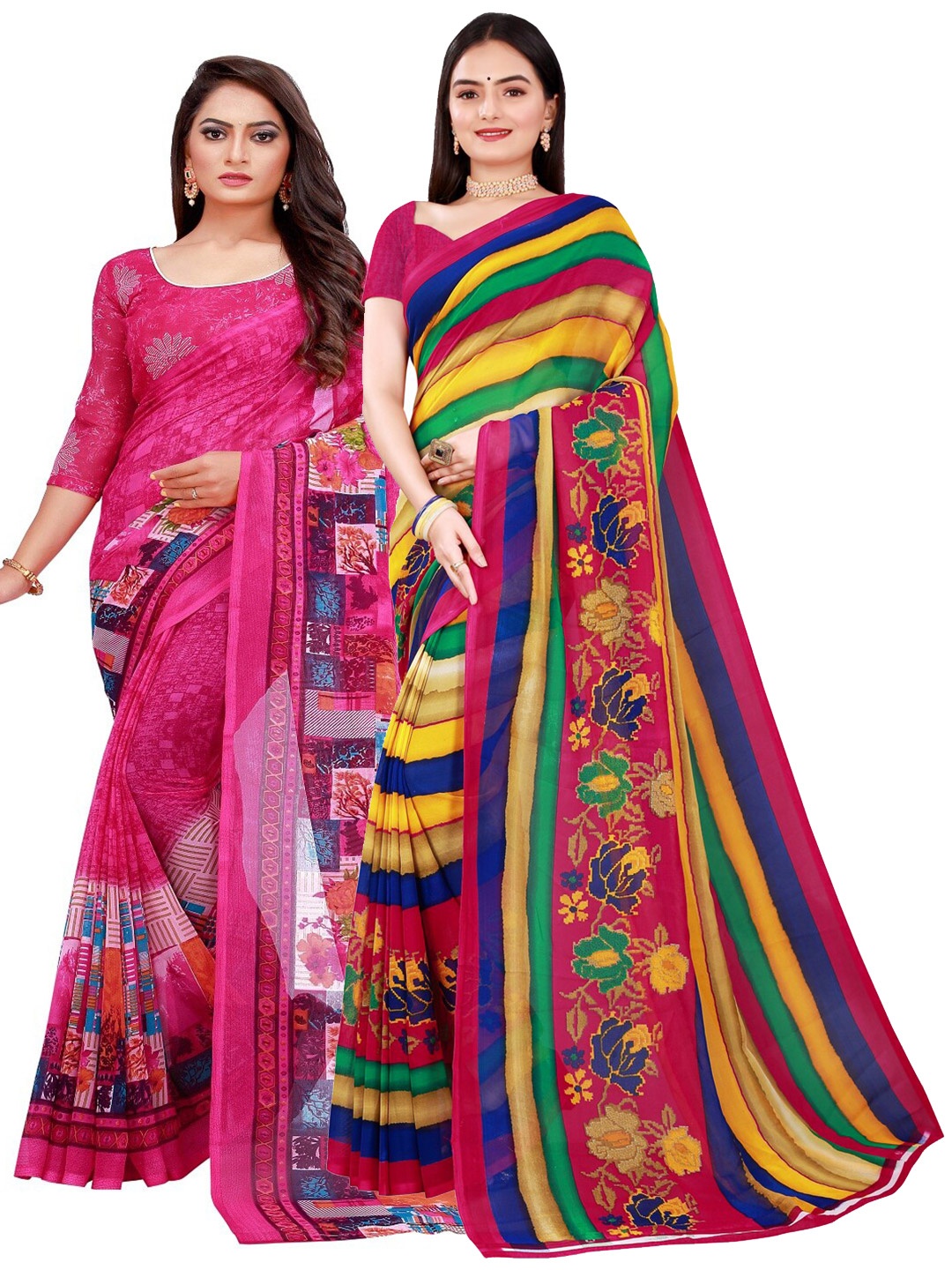 Florence Magenta & Pink Set of 2 Pure Georgette Saree
