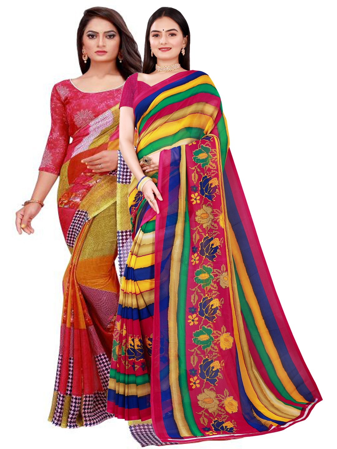 

Florence Red & Green Set of 2 Pure Georgette Saree