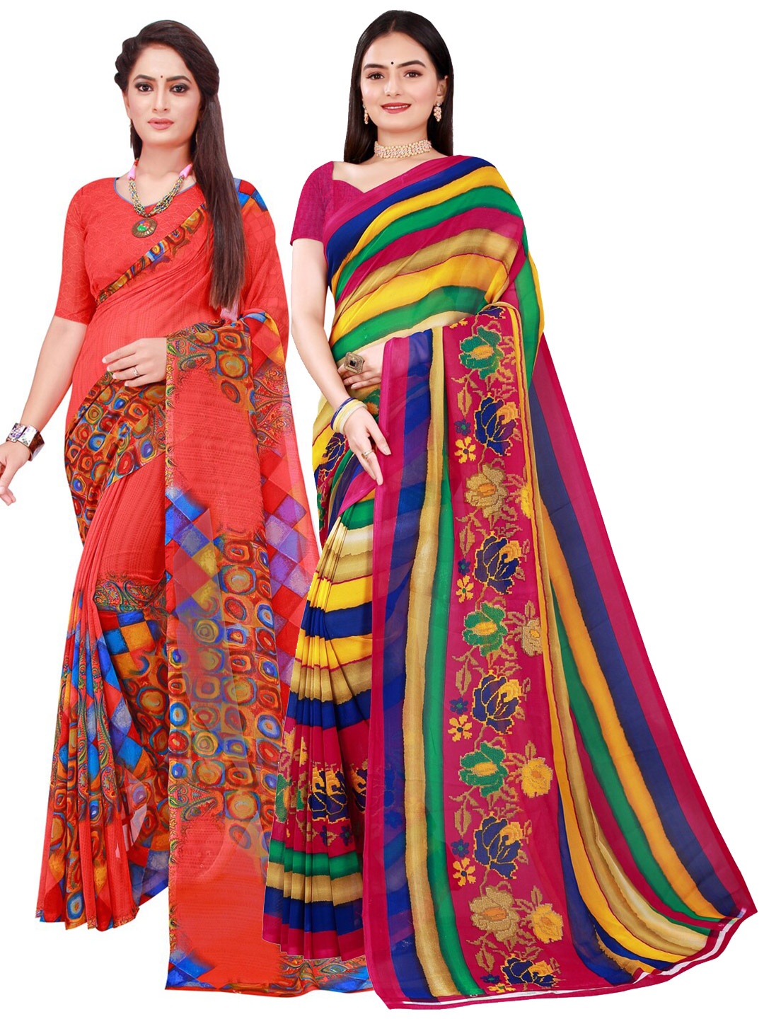 

Florence Yellow & Red Set of 2 Pure Georgette Saree