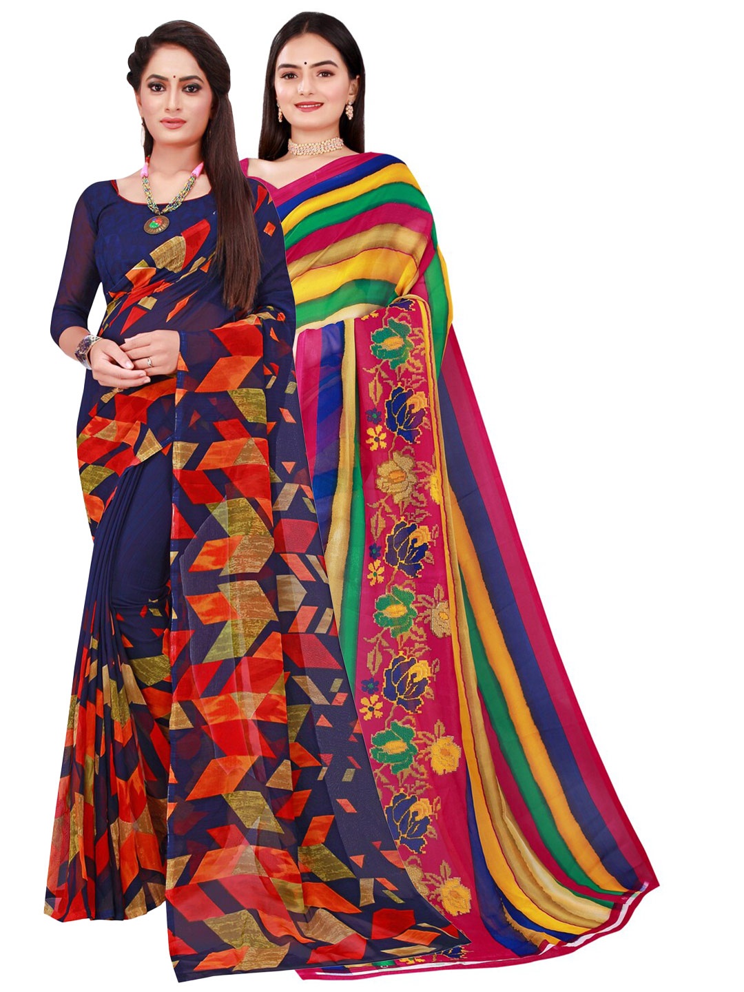 

Florence Navy Blue & Green Set of 2 Pure Georgette Saree
