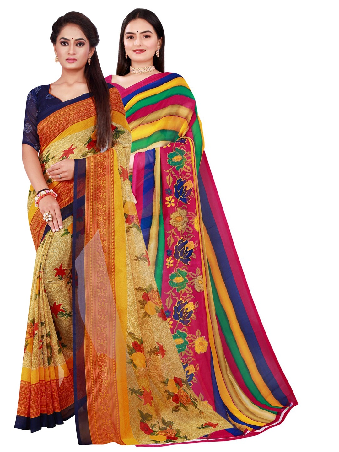 

Florence Beige & Red Set of 2 Pure Georgette Saree