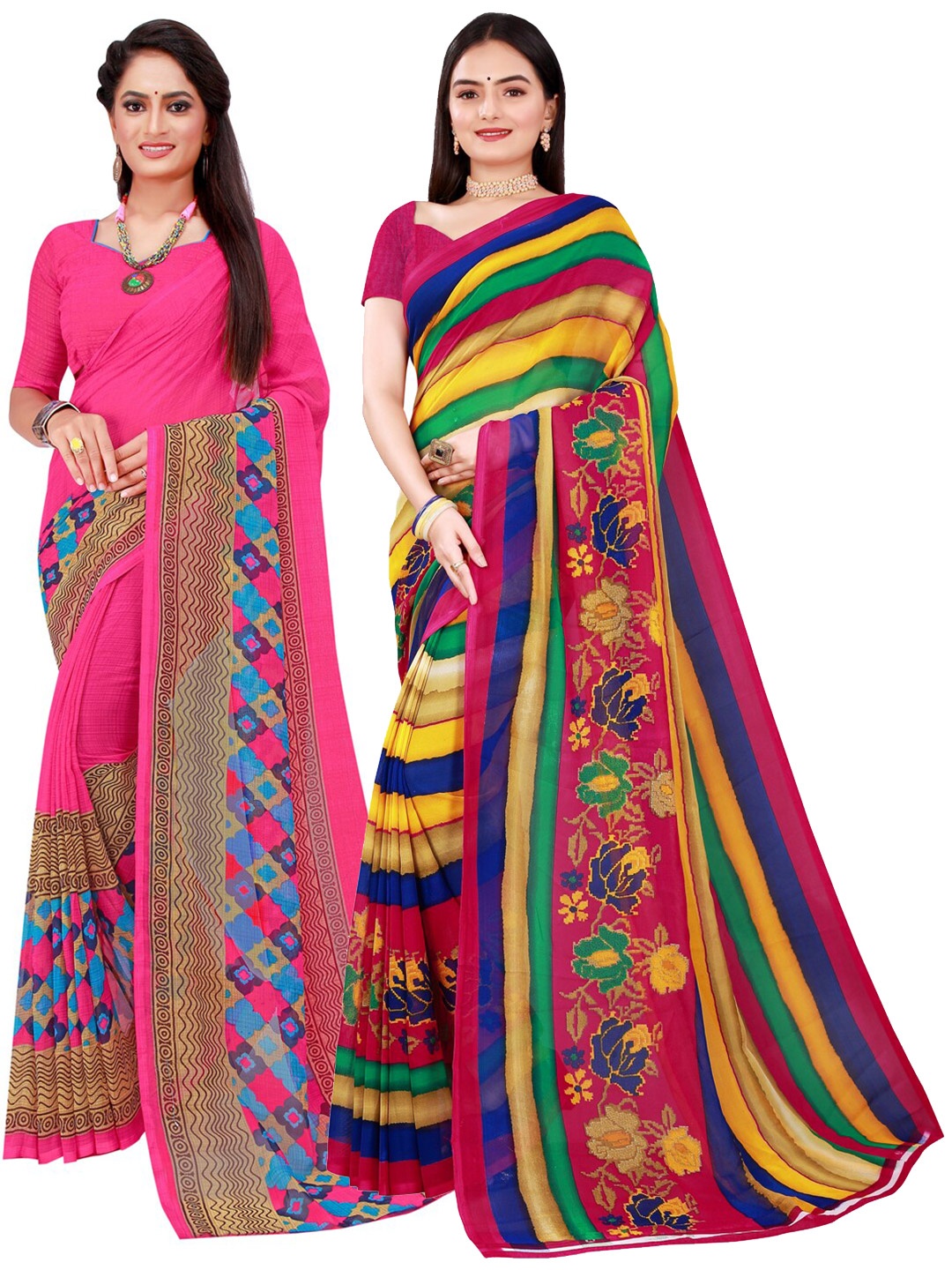 

Florence Magenta & Green Set of 2 Pure Georgette Saree