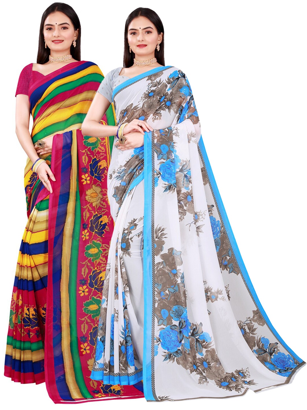 

Florence White & Pink Set of 2 Pure Georgette Saree