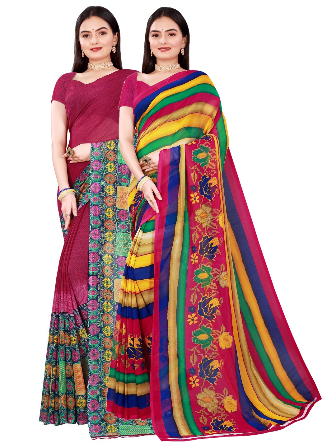 

Florence Maroon & Pink Set of 2 Pure Georgette Saree