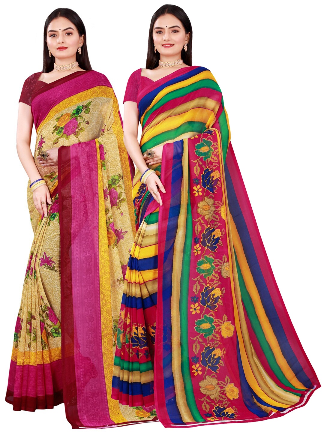

Florence Beige & Pink Set of 2 Pure Georgette Saree