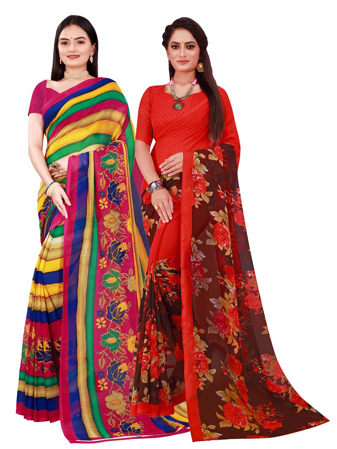 

Florence Red & Blue Set of 2 Pure Georgette Saree