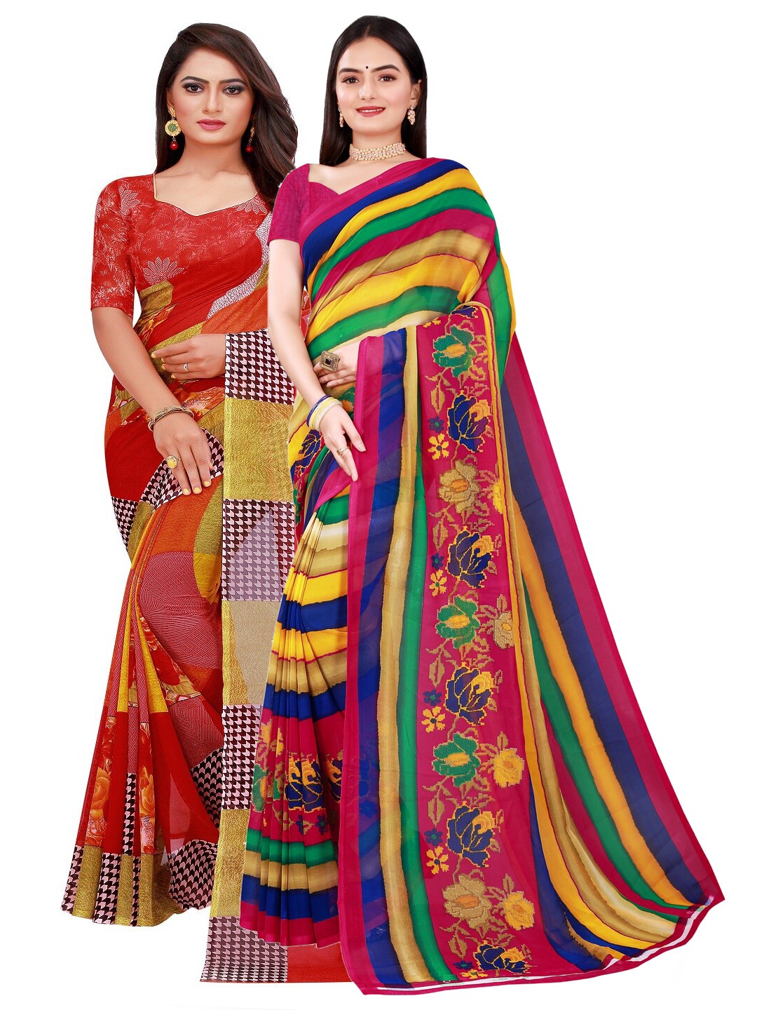 

Florence Red & Green Set of 2 Pure Georgette Saree