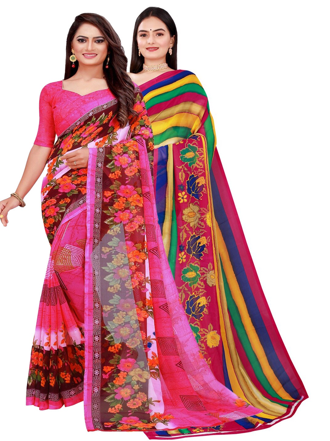 

Florence Pink & Blue Set of 2 Pure Georgette Saree