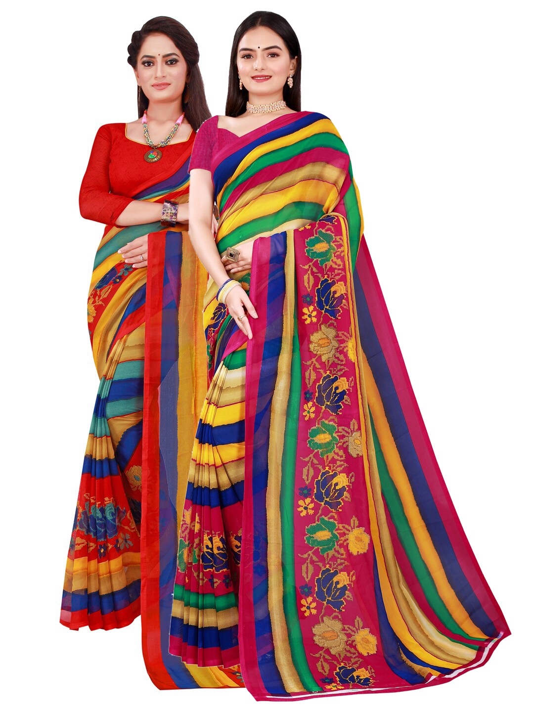 

Florence Green & Yellow Set of 2 Pure Georgette Saree