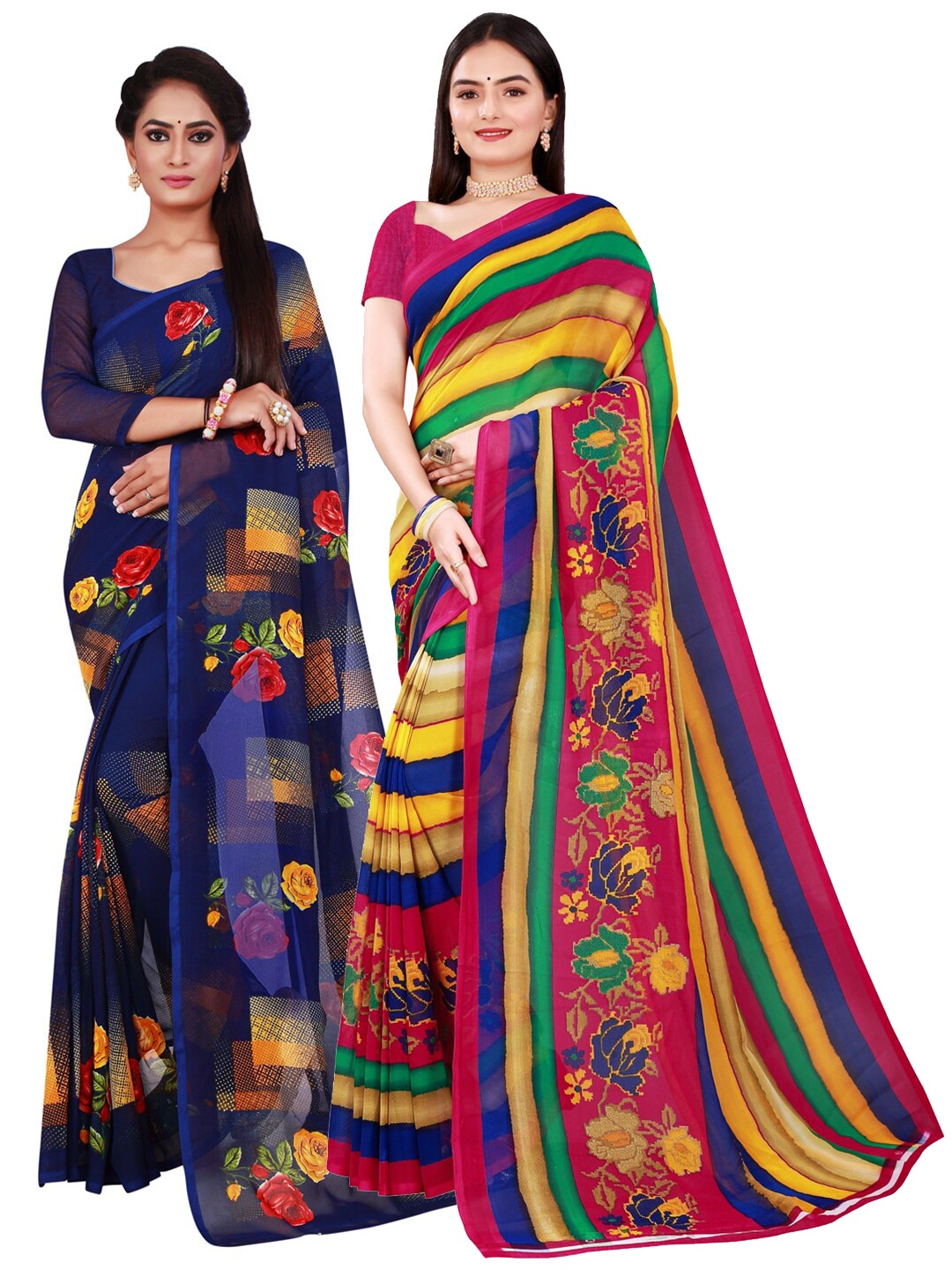 

Florence Blue & Pink Set of 2 Pure Georgette Saree