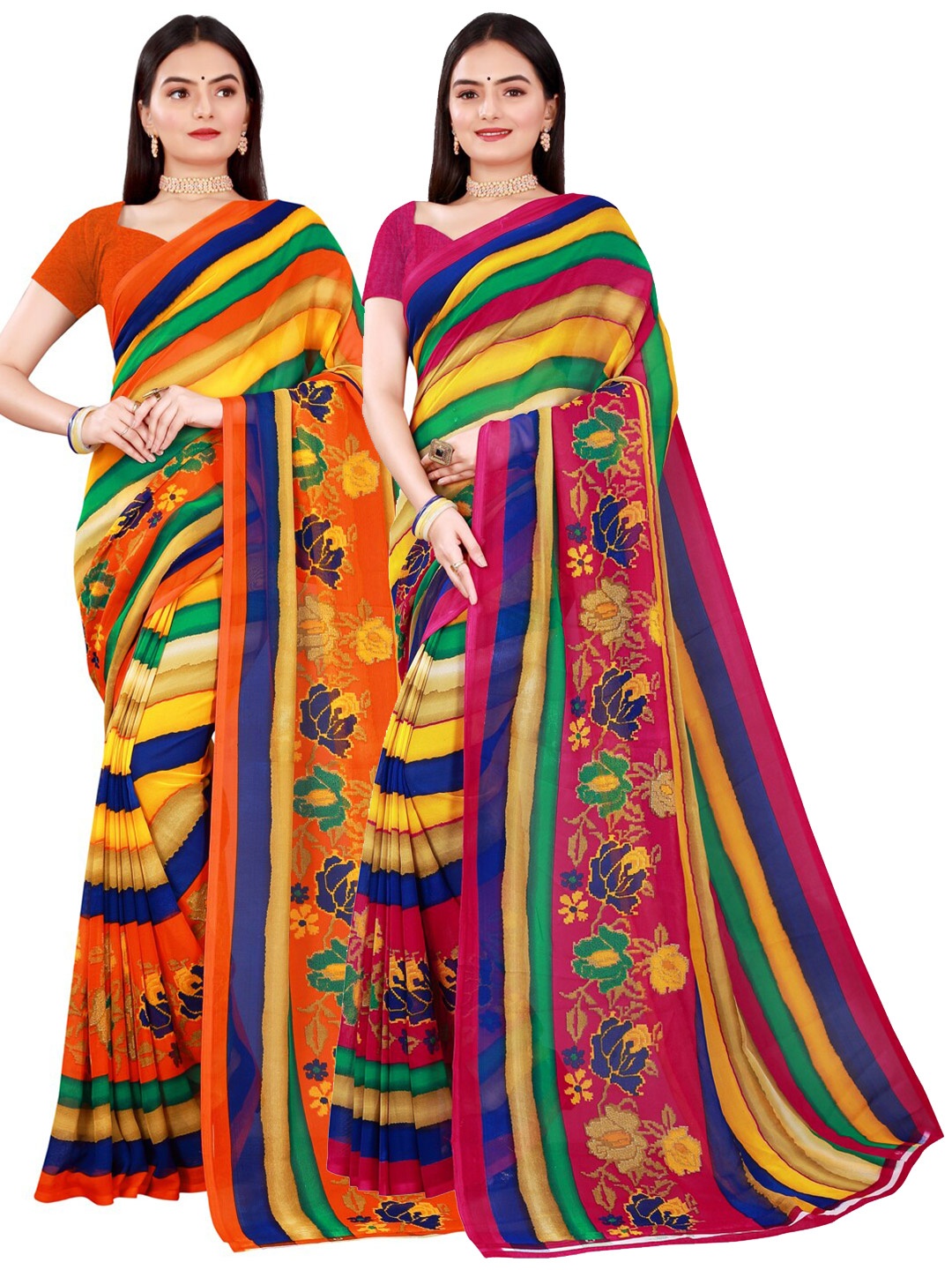 

Florence Pink & Yellow Set of 2 Pure Georgette Saree