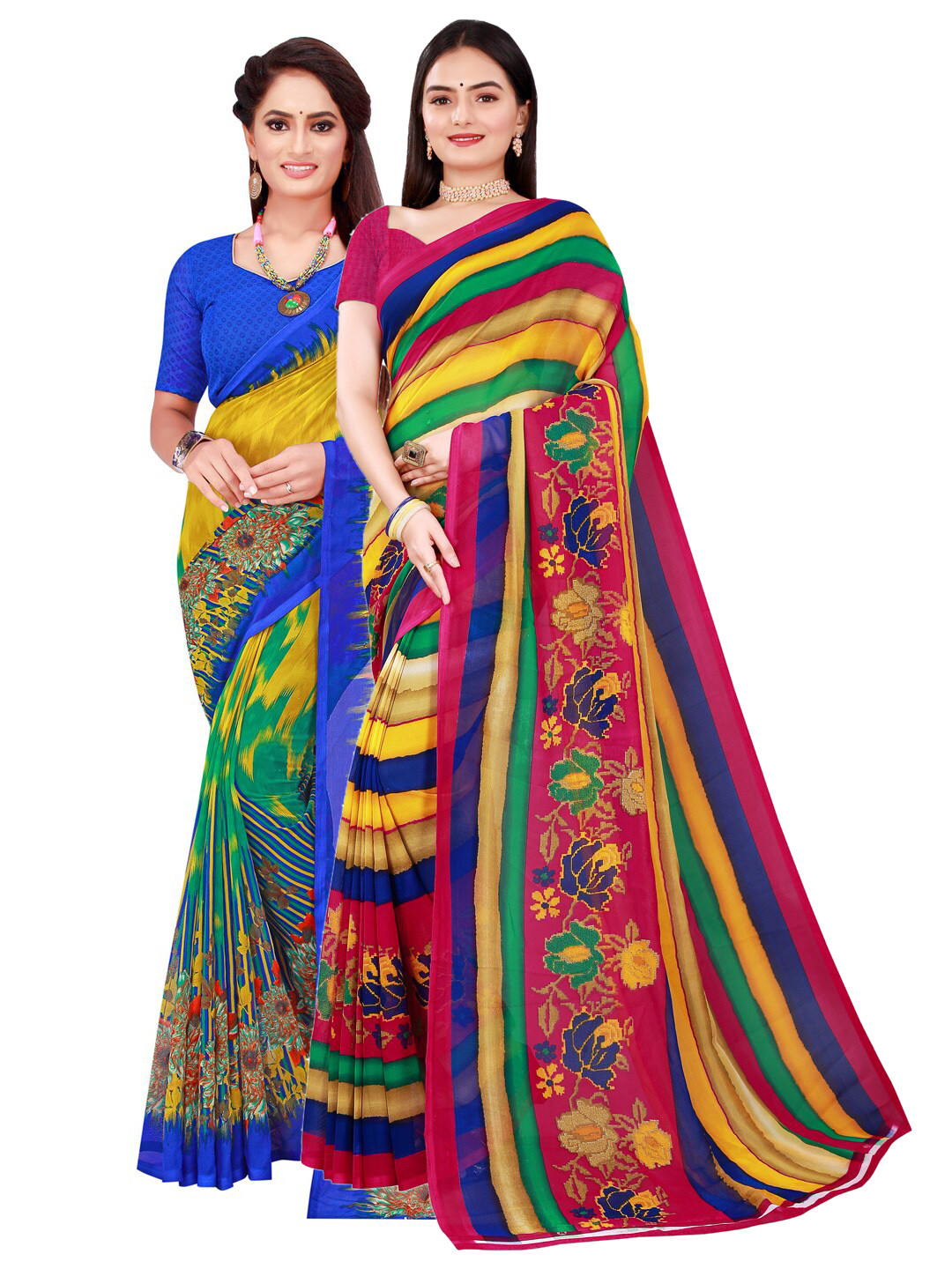 

Florence Pink & Blue Set of 2 Pure Georgette Saree