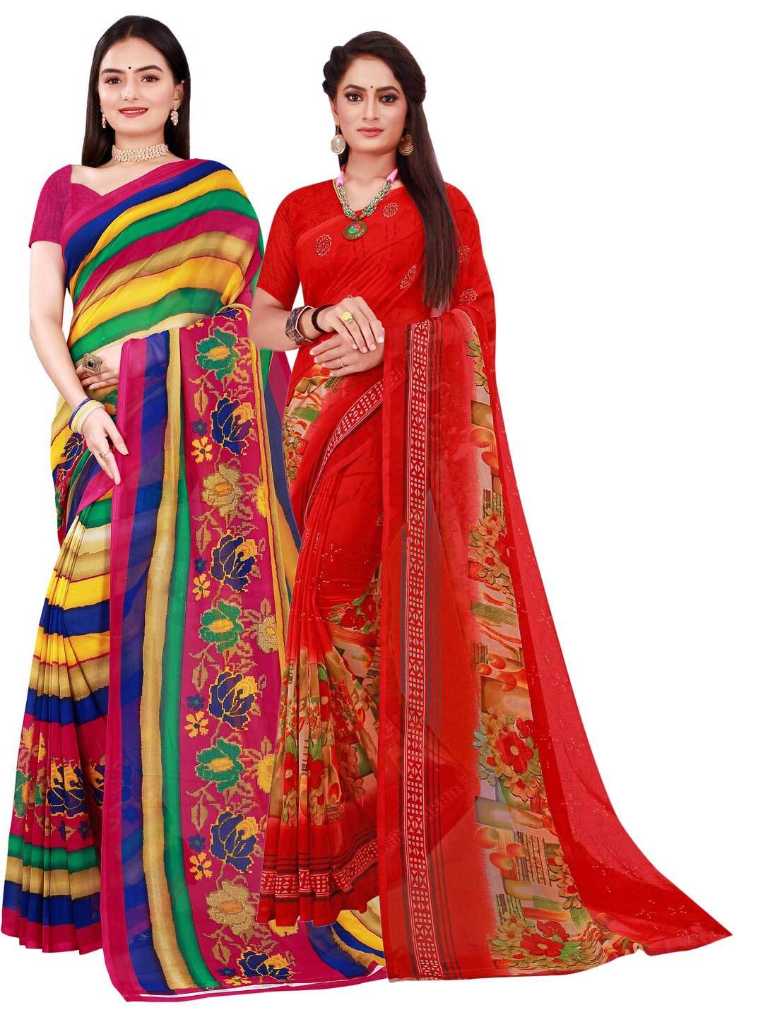 

Florence Red & Green Set of 2 Pure Georgette Saree