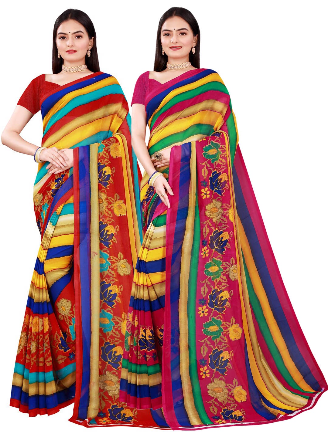

Florence Pink & Yellow Set of 2 Pure Georgette Saree