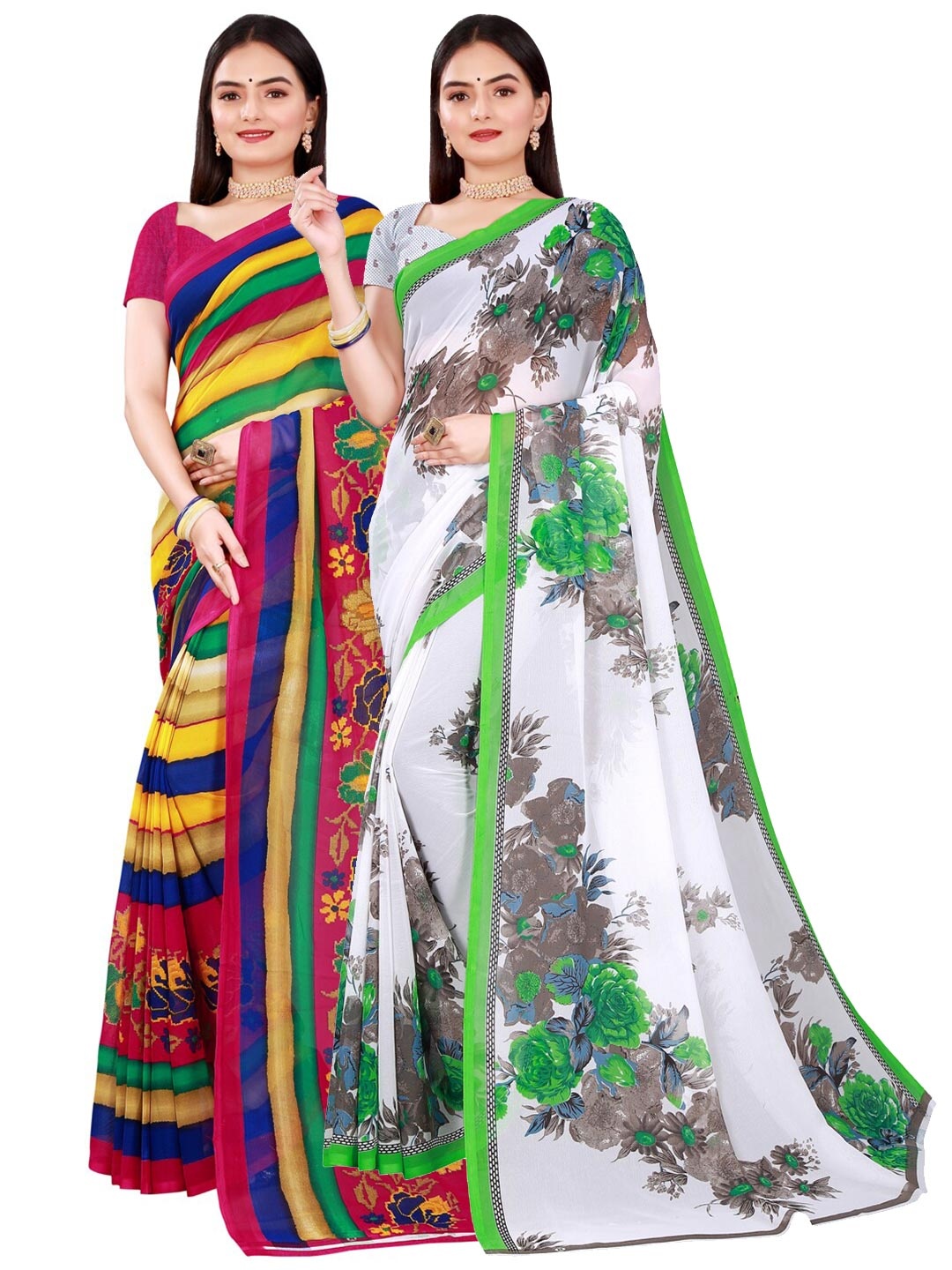 

Florence White & Green Set of 2 Pure Georgette Saree