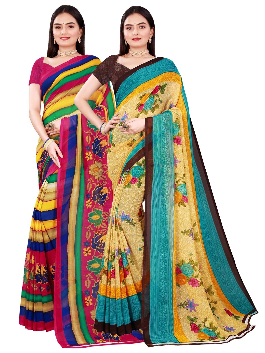 

Florence Beige & Yellow Set of 2 Pure Georgette Saree