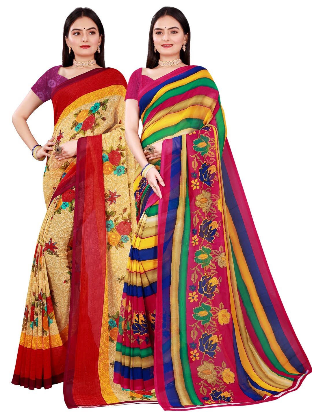 

Florence Beige & Red Set of 2 Pure Georgette Saree
