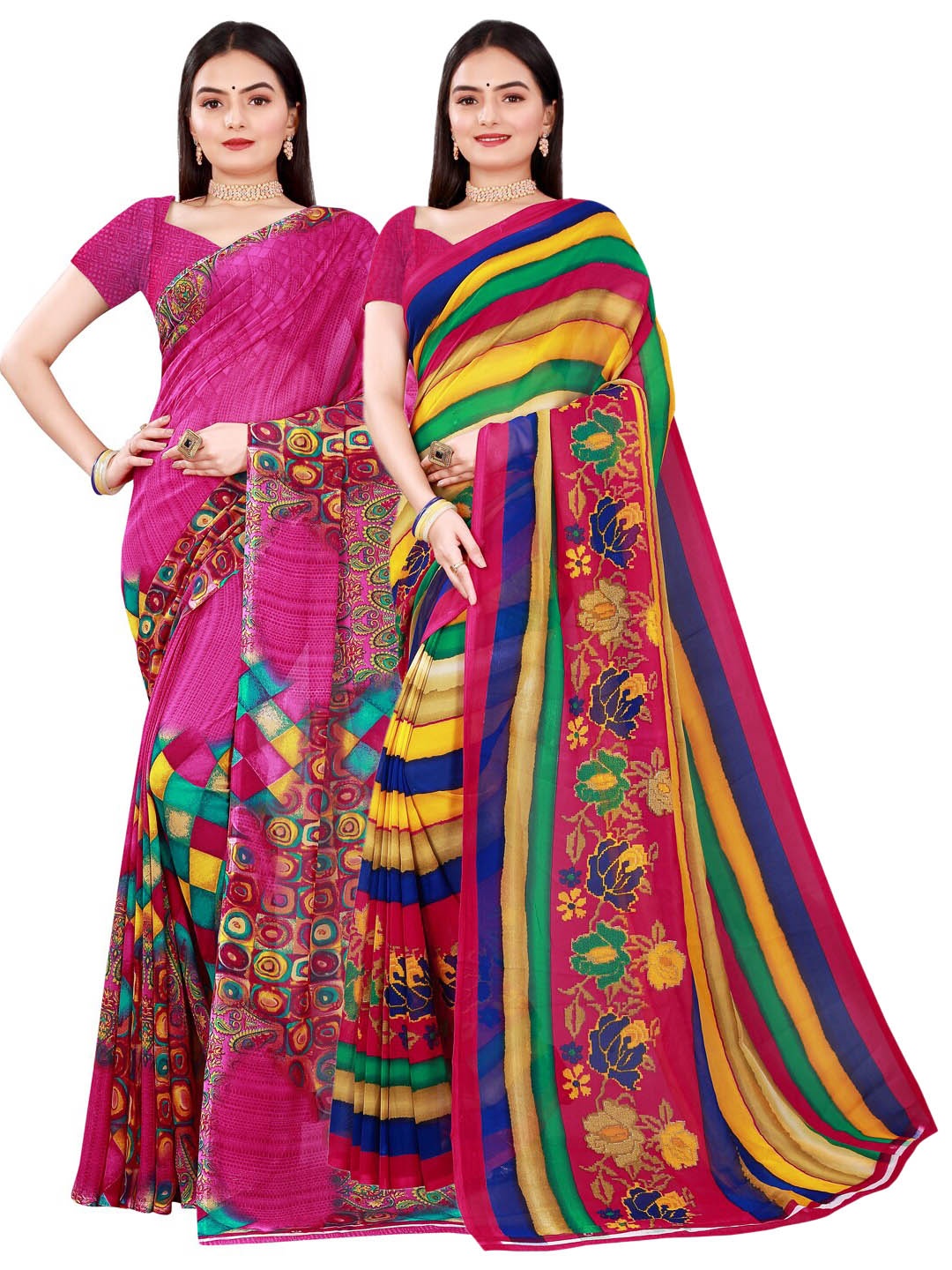 

Florence Magenta & Yellow Set of 2 Pure Georgette Saree