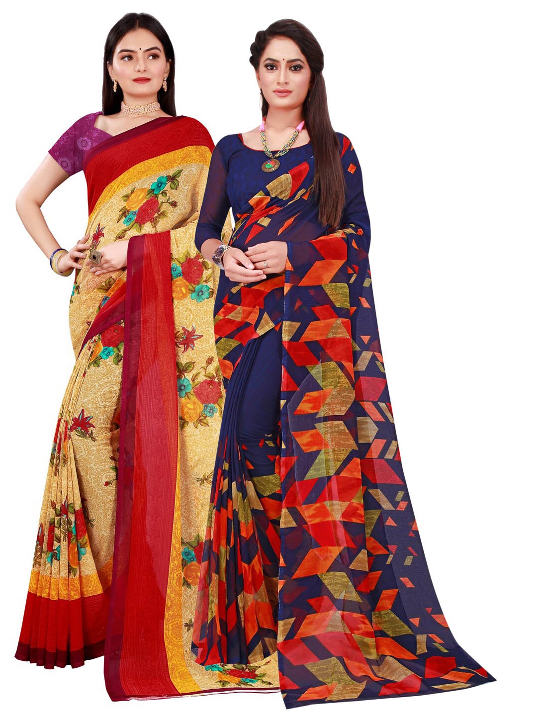 

Florence Navy Blue & Beige Set of 2 Pure Georgette Saree