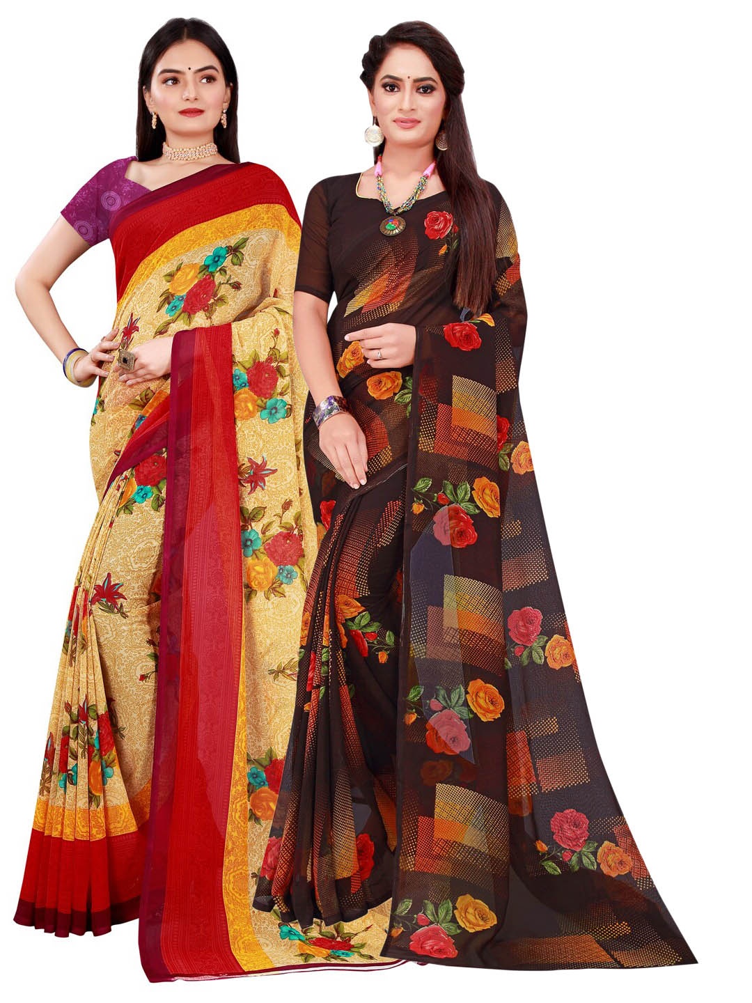

Florence Beige & Brown Set of 2 Pure Georgette Saree