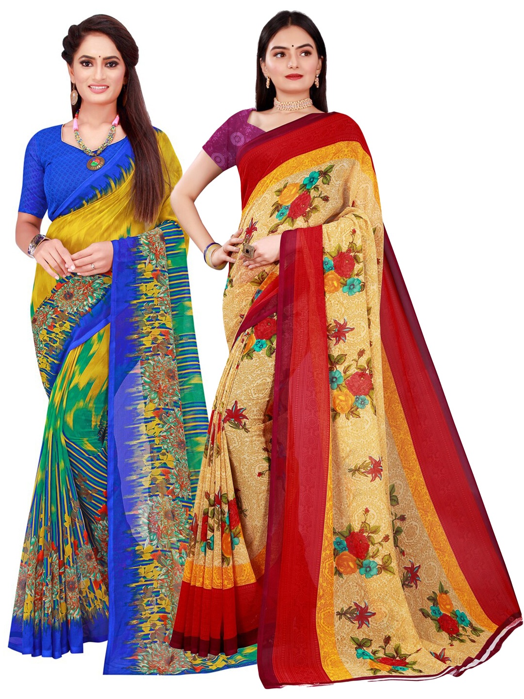 

Florence Beige & Green Set of 2 Pure Georgette Saree