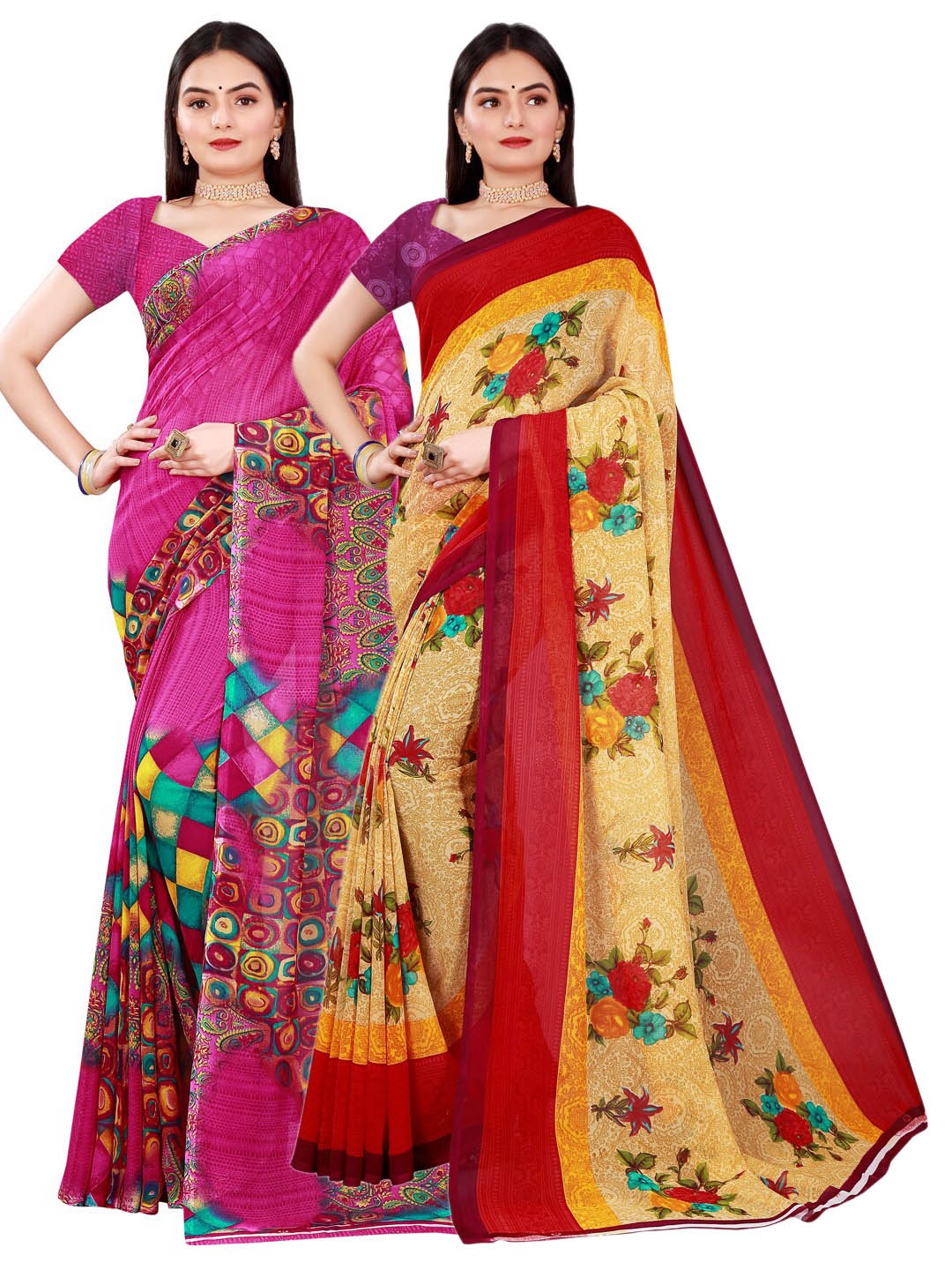 

Florence Magenta & Beige Set of 2 Pure Georgette Saree