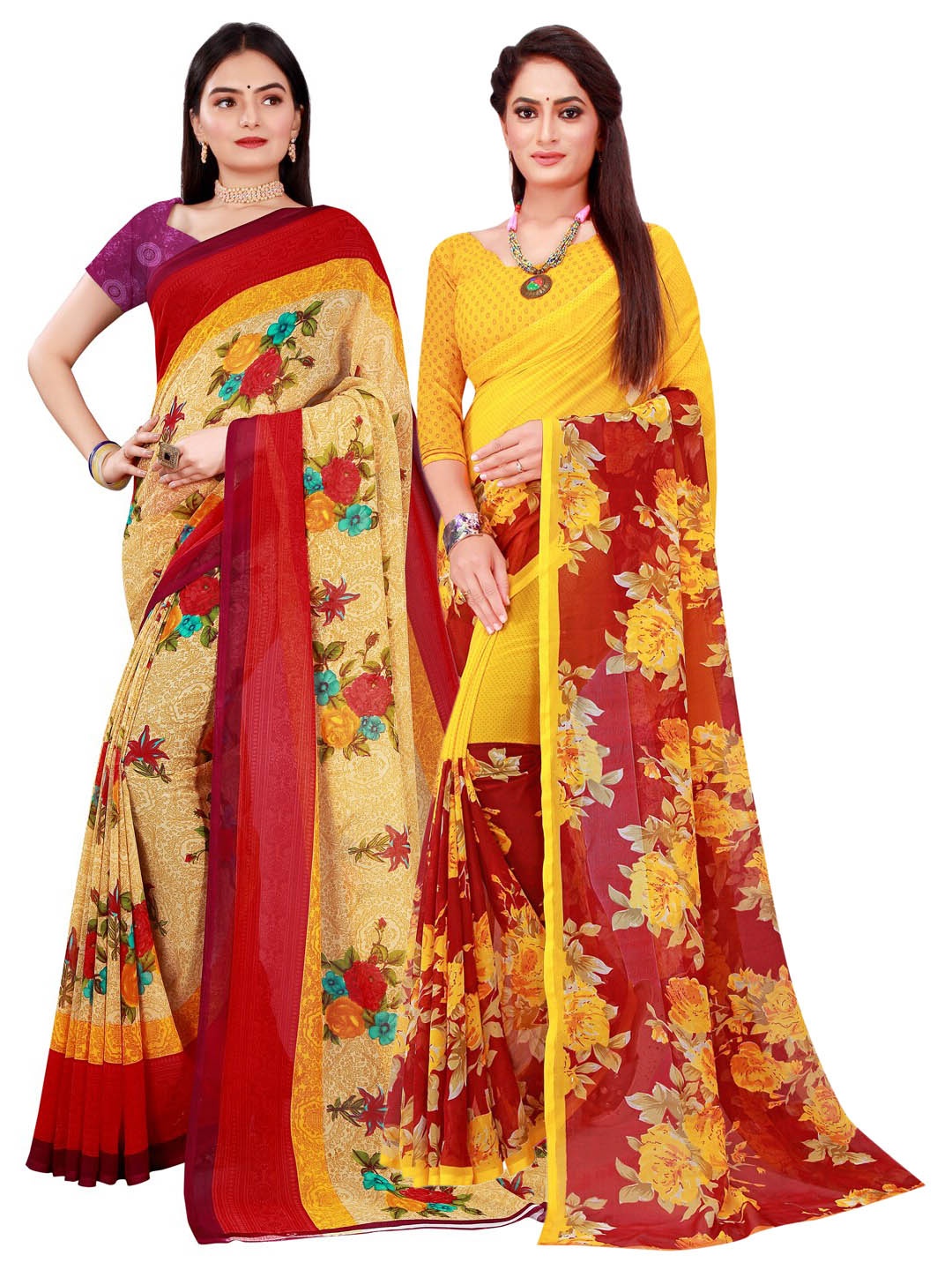 

Florence Beige & Maroon Set of 2 Pure Georgette Saree