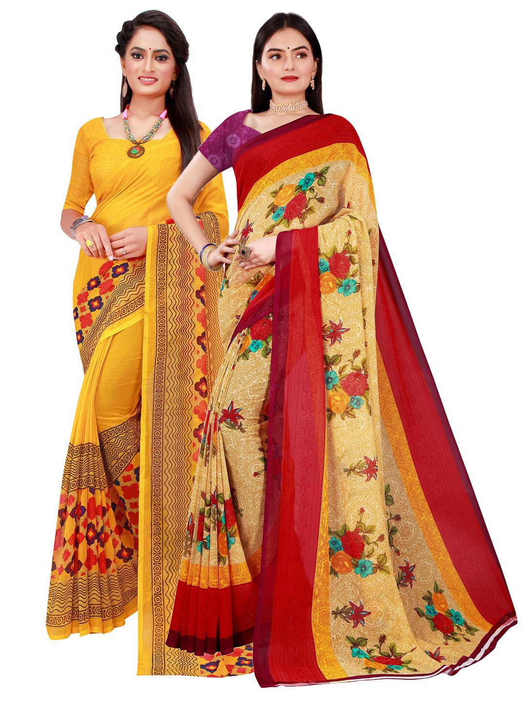 

Florence Yellow & Red Set of 2 Pure Georgette Saree