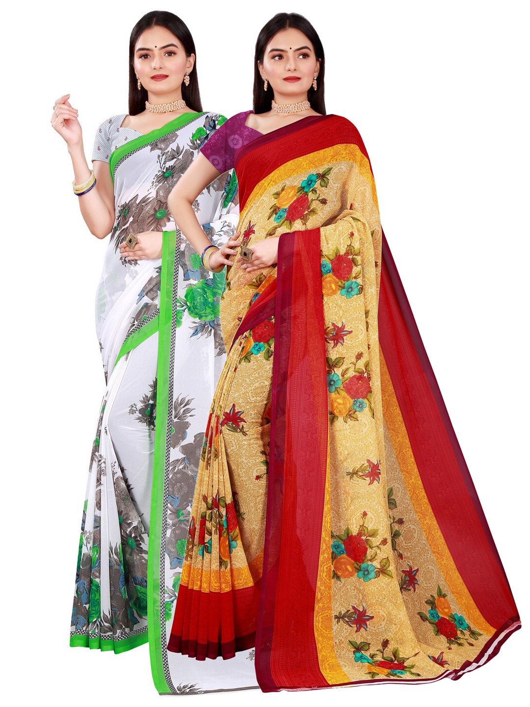 

Florence Beige & White Set of 2 Pure Georgette Saree