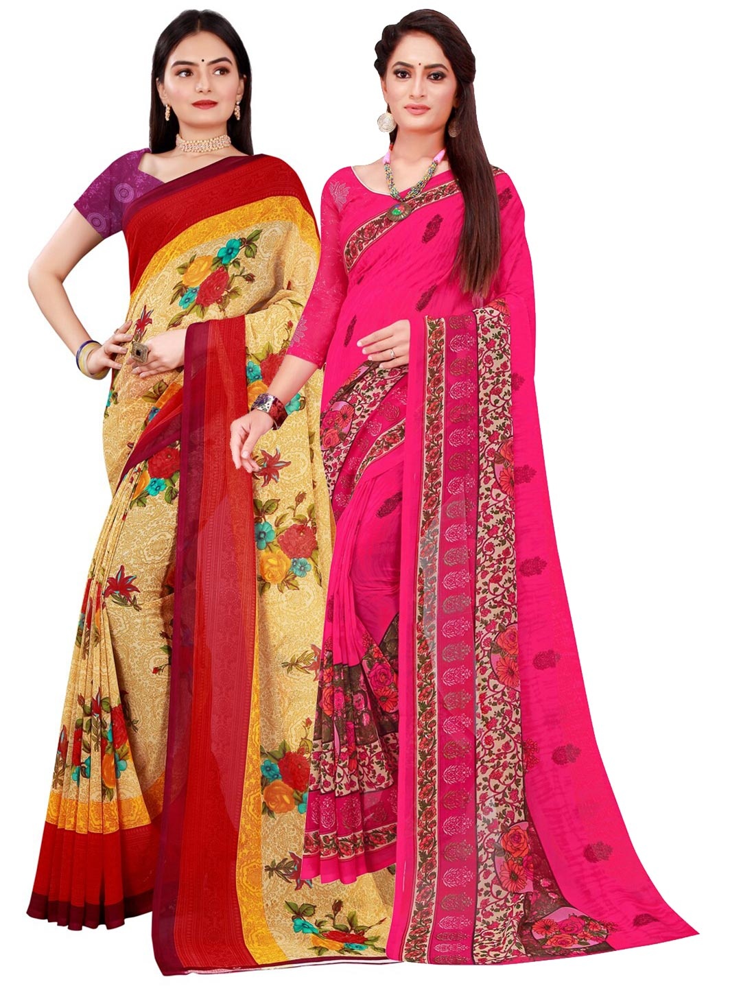

Florence Beige & Red Set of 2 Pure Georgette Saree