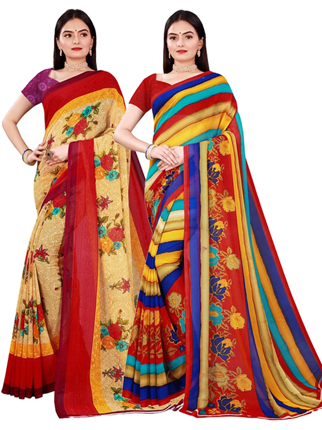 

Florence Beige & Red Set of 2 Pure Georgette Printed Saree