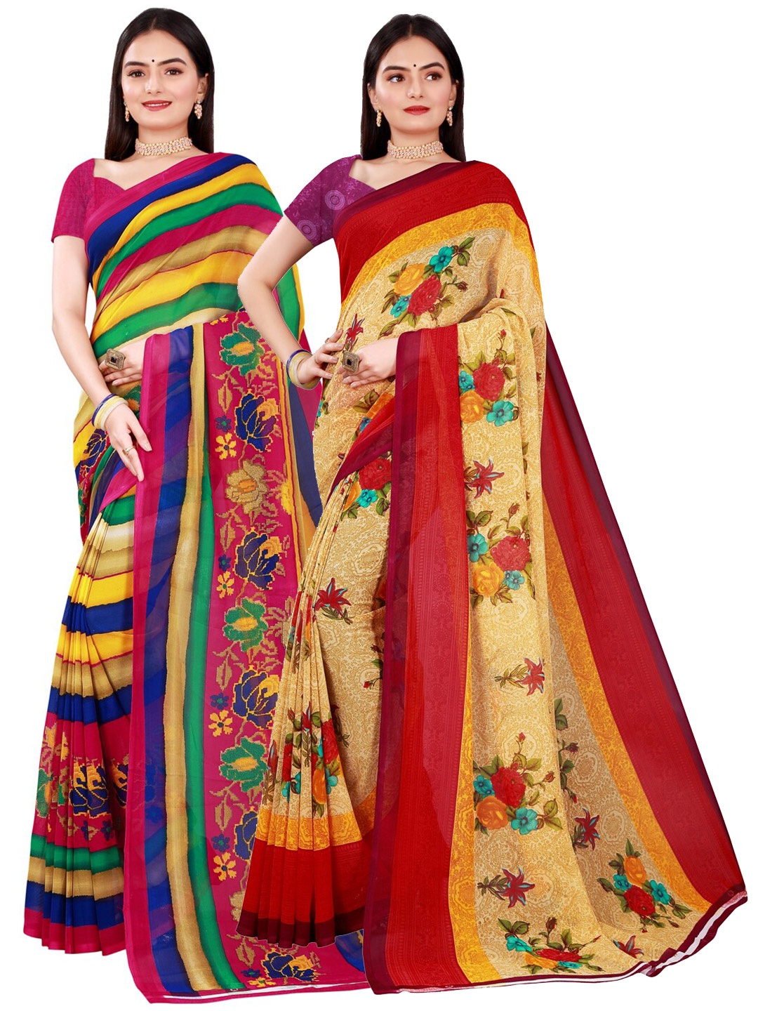 

Florence Beige & Green Set of 2 Pure Georgette Printed Saree