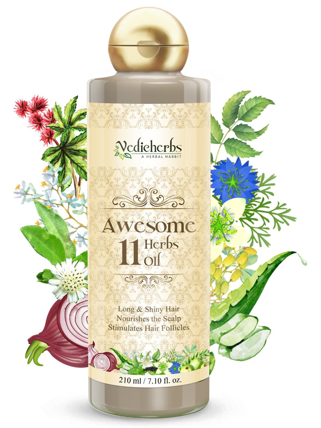

Vedicherbs Awesome 11 Herbs Oil for Long & Shiny Hair & Nourishes Scalp - 210 ml, Cream