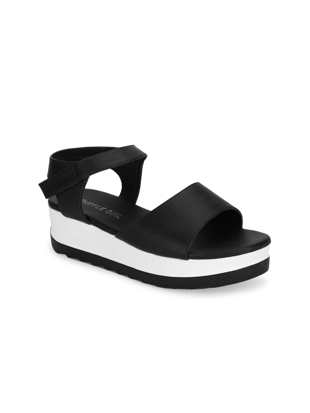 

Truffle Collection Women Black PU Flatform Sandals