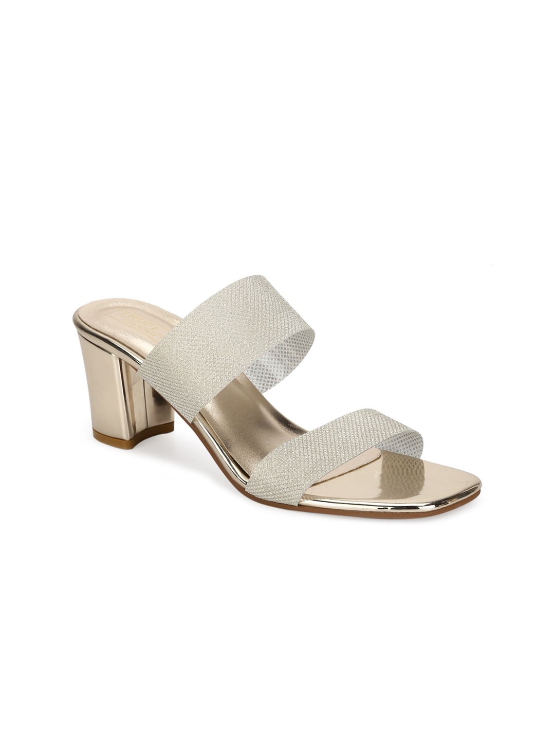 

Truffle Collection Women Gold-Toned PU Block Sandals