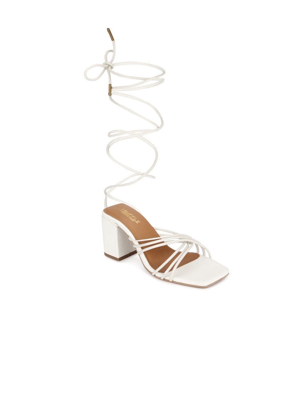 

Truffle Collection Women White Striped PU Block Gladiators