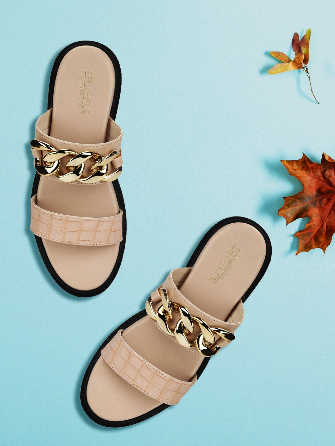 

Truffle Collection Nude-Coloured Embellished PU Platform Heels