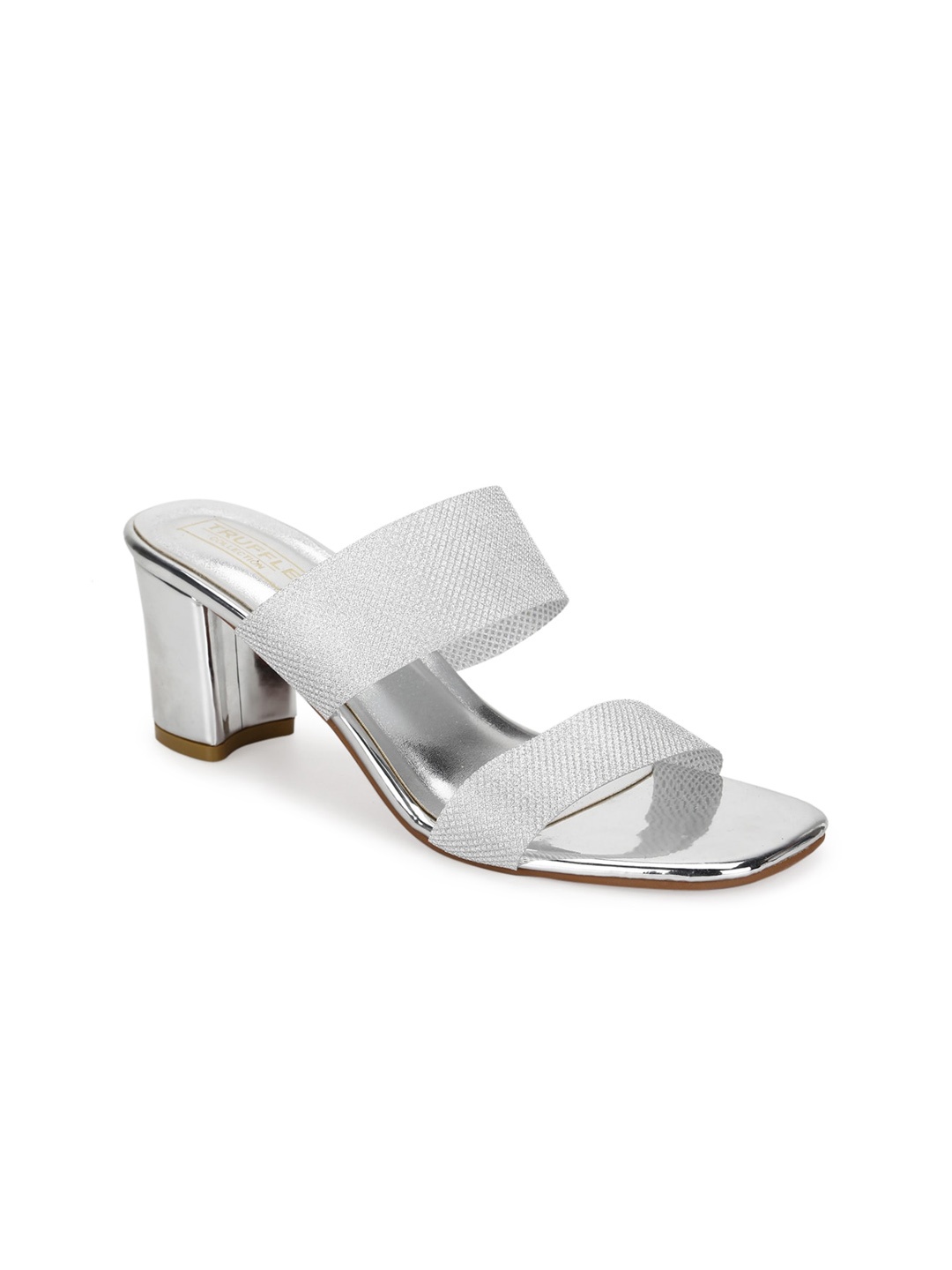 

Truffle Collection Silver-Toned Embellished PU Block Heels