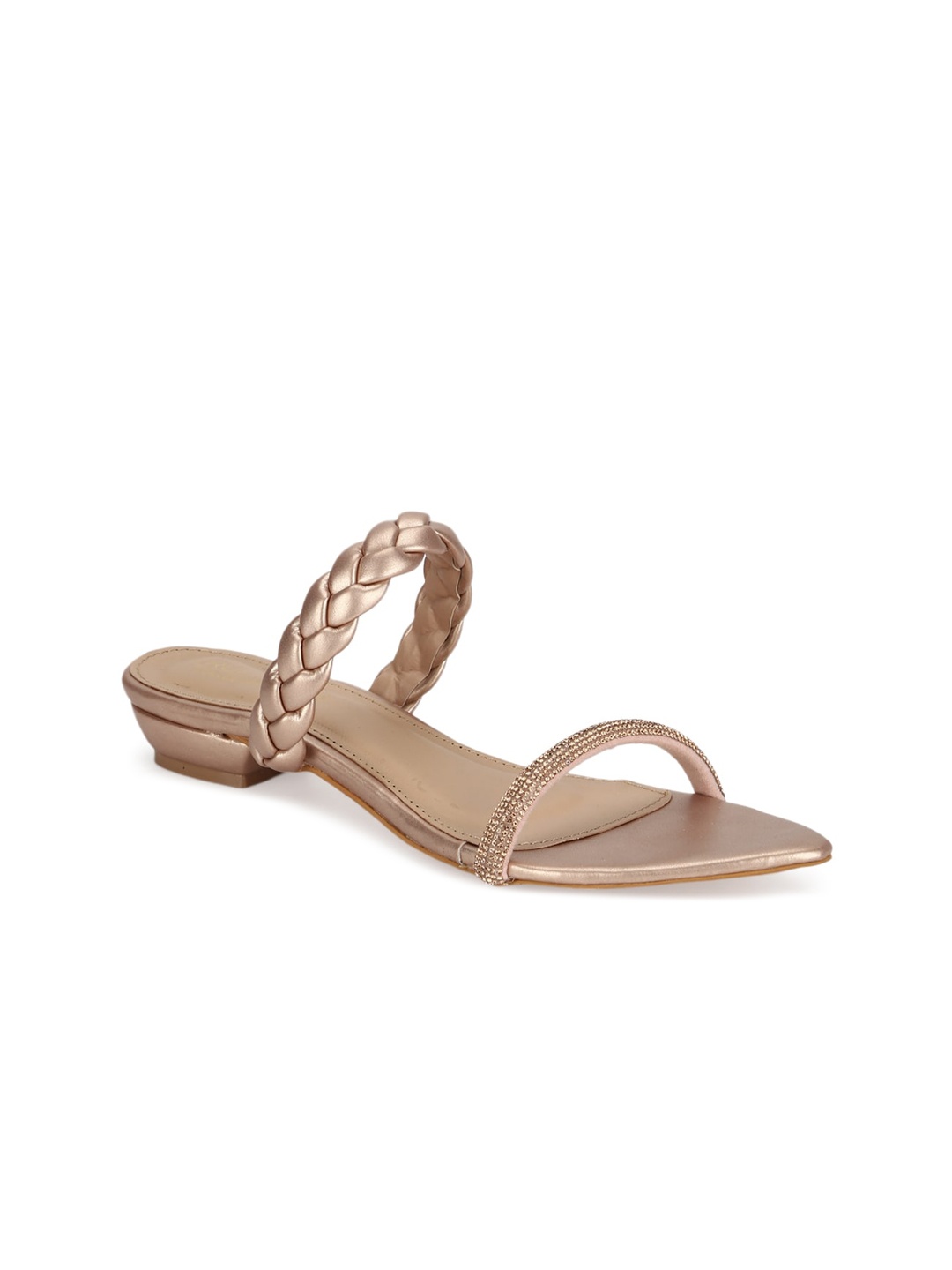 

Truffle Collection Women Rose Gold Embellished Open Toe Flats