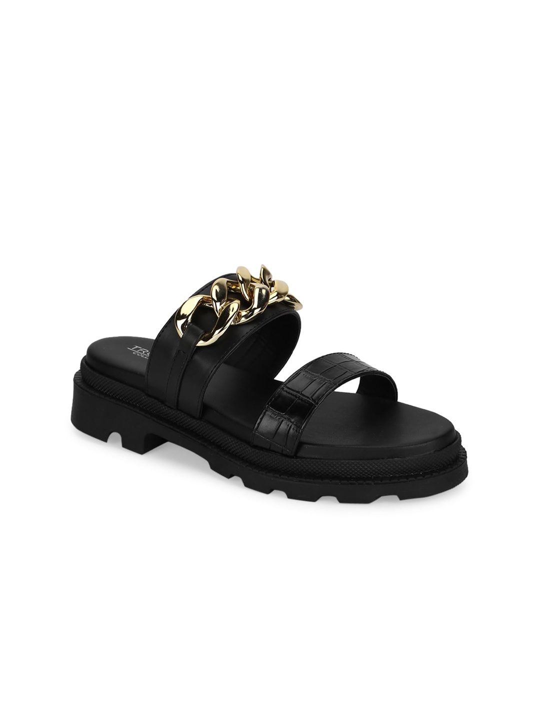

Truffle Collection Black Embellished PU Flatform Sandals