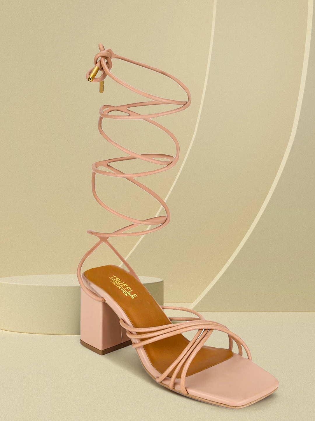 

Truffle Collection Nude-Coloured Textured PU Party Block Gladiator Heels