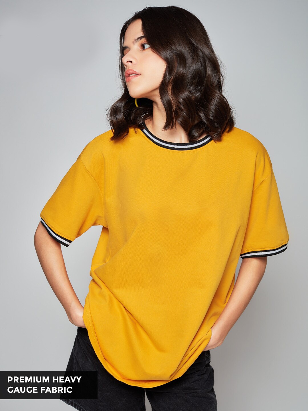 

The Souled Store Women Yellow & Black Loose T-shirt