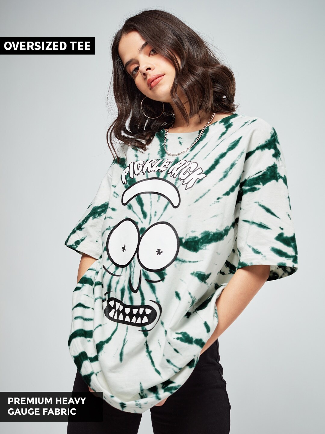 

The Souled Store Women White & Green Printed Raw Edge Oversized T-shirt