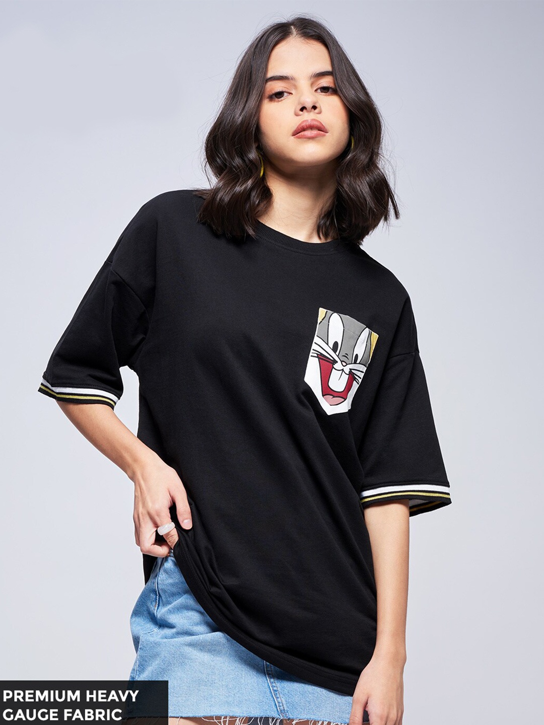 

The Souled Store Looney Tunes: Bugs Bunny Boyfriend Oversized T-Shirts, Black