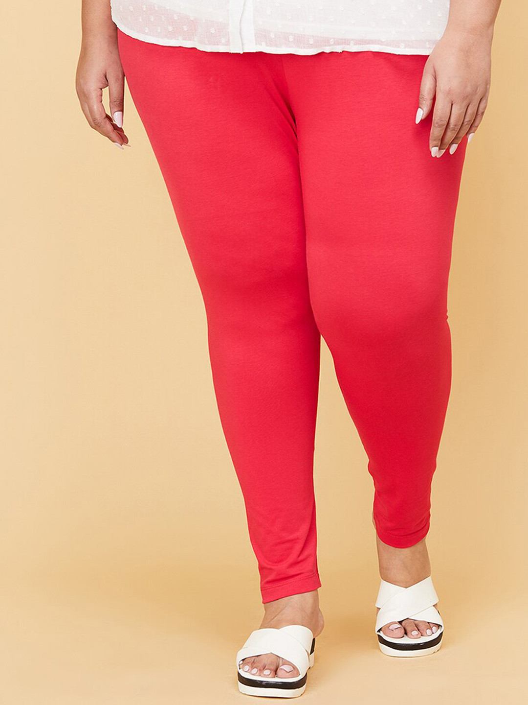 

max Women Plus Size Fuchsia Orange Solid Ankle-Length Leggings